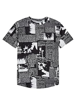WDIRARA Women's Newspaper Print Tee Short Sleeve Round Neck